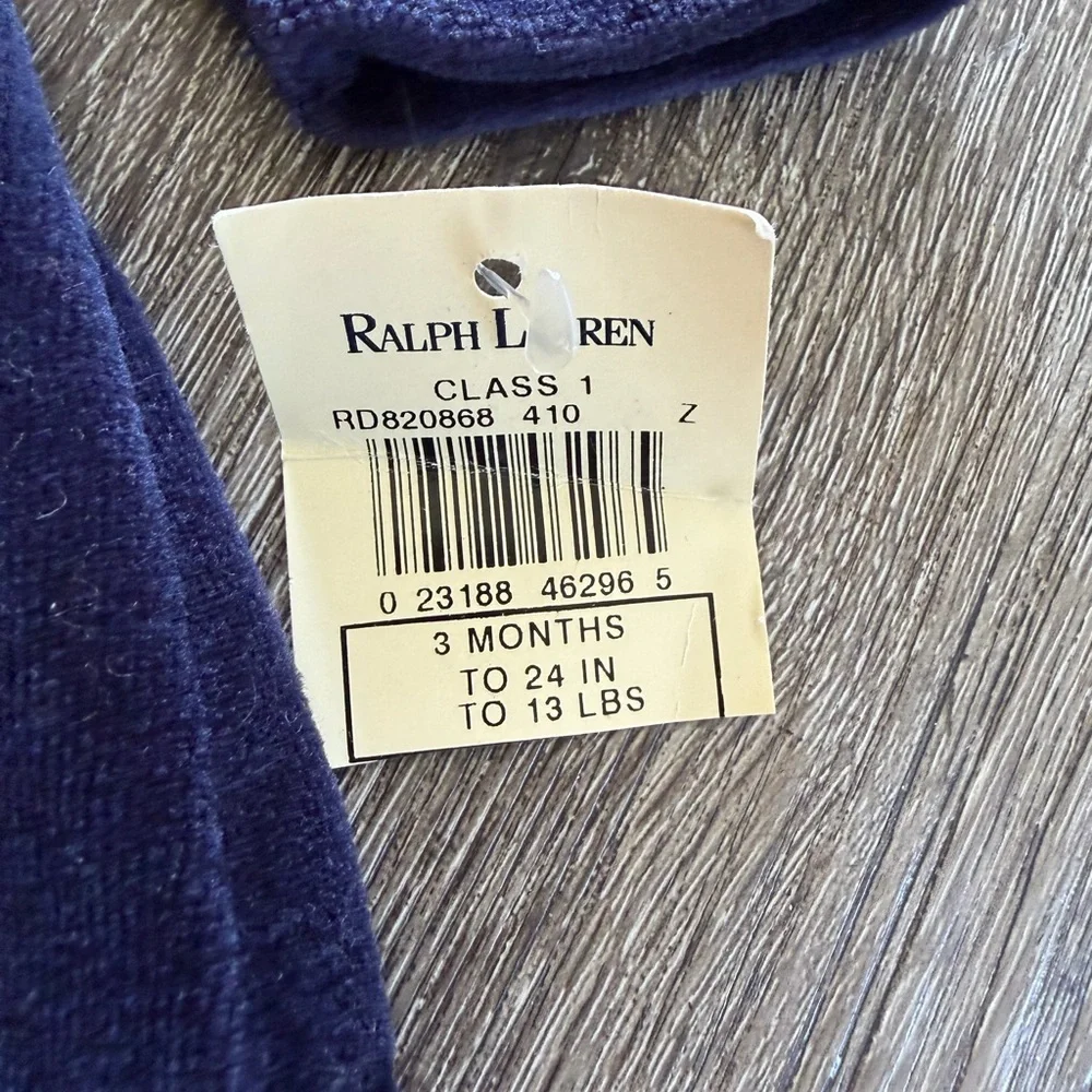 Ralph Lauren Vintage Navy Velvet Baby Dress with Green Plaid Trim